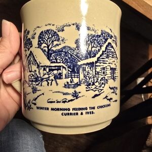 Vintage Currier & Ives Winter Morning Feeding the Chickens Mug